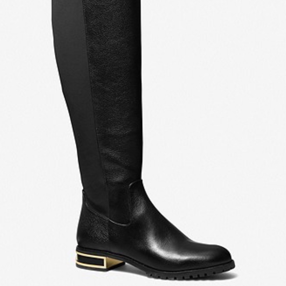 NEW Michael Kors Alicia Black Leather Over the Knee Boot - Women’s 6 - Picture 2 of 12